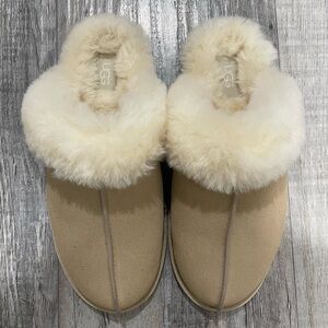UGG Women's Scuffette II Chestnut Suede Shearling Clog Slippers